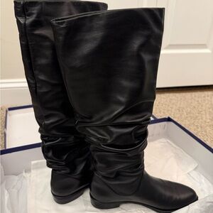 Stuart Weitzman Black Nappa Leather Slouch Knee High Boots